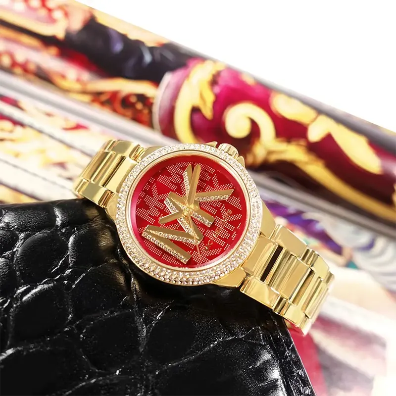 Michael Kors Quartz Camille Crystal Red Dial Ladies Watch- MK7196